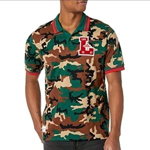 LRG Lifted Research Group Polo Shirt Mens 2XL Green Camo Run Deeper Roots